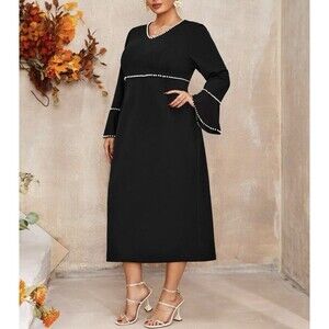 SHEIN Curve Women’s Dress Plus Size Pearl Beaded Flared Sleeve Slit Back OXL